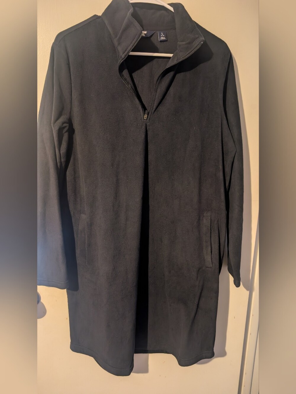 Lands end Womens Black Long Quarter Zip Micro Fleece Dress With Pockets